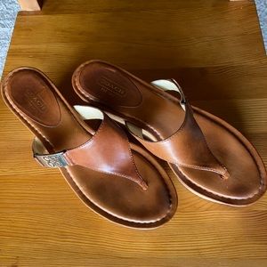 Coach cognac leather platform sandals